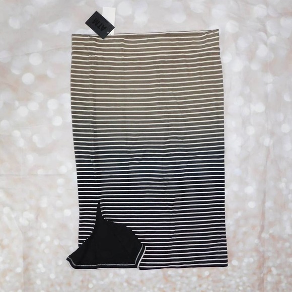 ATM Anthony Thomas Melillo NEW Women's Size L Striped Skirt Pull On Slit Skirt - Picture 2 of 8